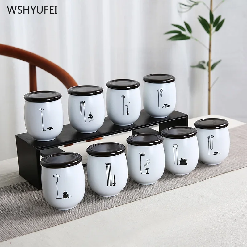 1Pcs White Zen Small Ceramic Home Ganoderma Lucidum Tea Coffee Bean Biscuits Candy Sealed Jar Pills Powder Ceramic Storage Tank