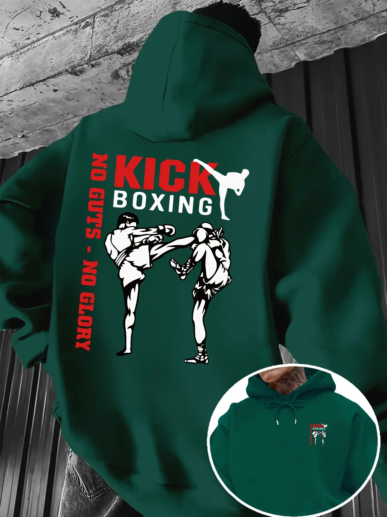 Men Oversized Hooded Sweatshirt Kick Boxing Muay Thai Fighter Letter Graphic Pullover Sports Hoodie Gym Workout Streetwear
