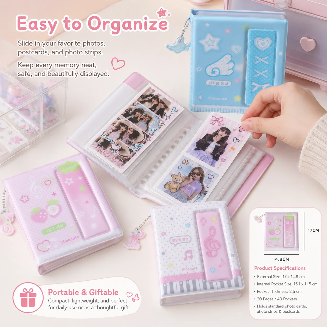 Glossy Star 4-Grid Korean Card Album, Long Strip Photo ID Binder, Ticket Storage Book for Girls