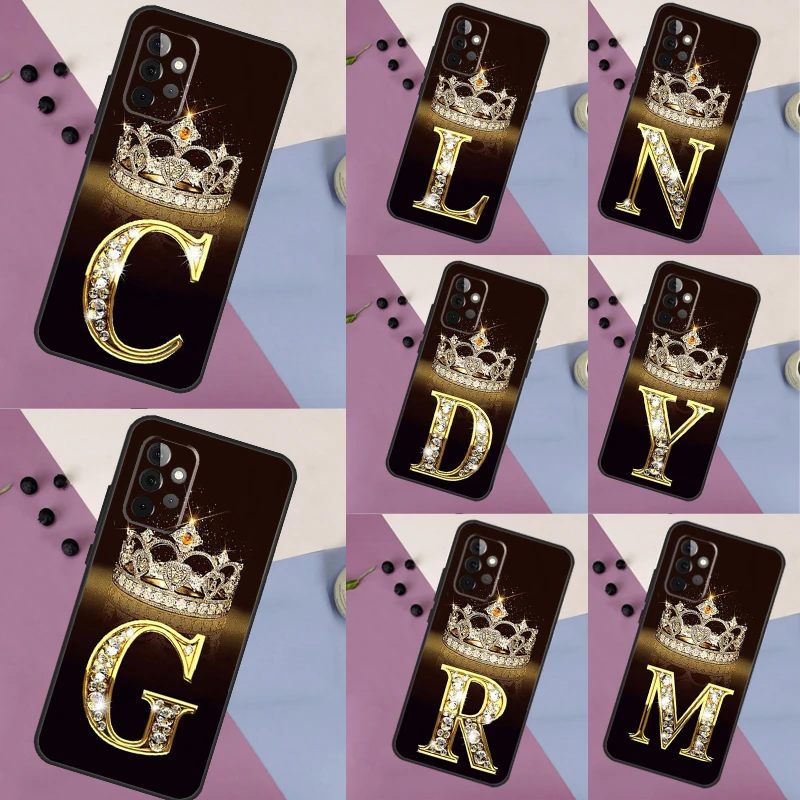 Letter Monogram Gold Marble For Samsung Galaxy A53 A33 A23 A13 A14 A24 A34 A54 A52 A32 A22 A12 A51 A71 A25 A15 Case