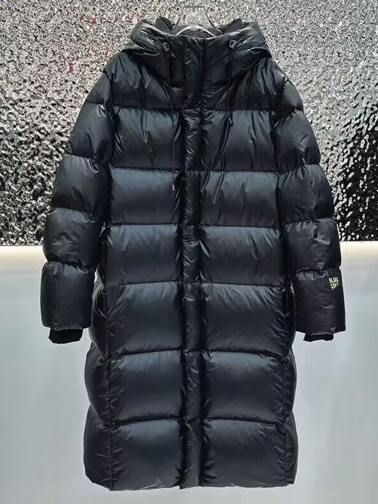 Abrigo de plumón de ganso para mujer, Parkas acolchadas gruesas y cálidas, Chaqueta larga Maxi, ropa negra XXXL 3XL, nuevo de diseñador de marca,