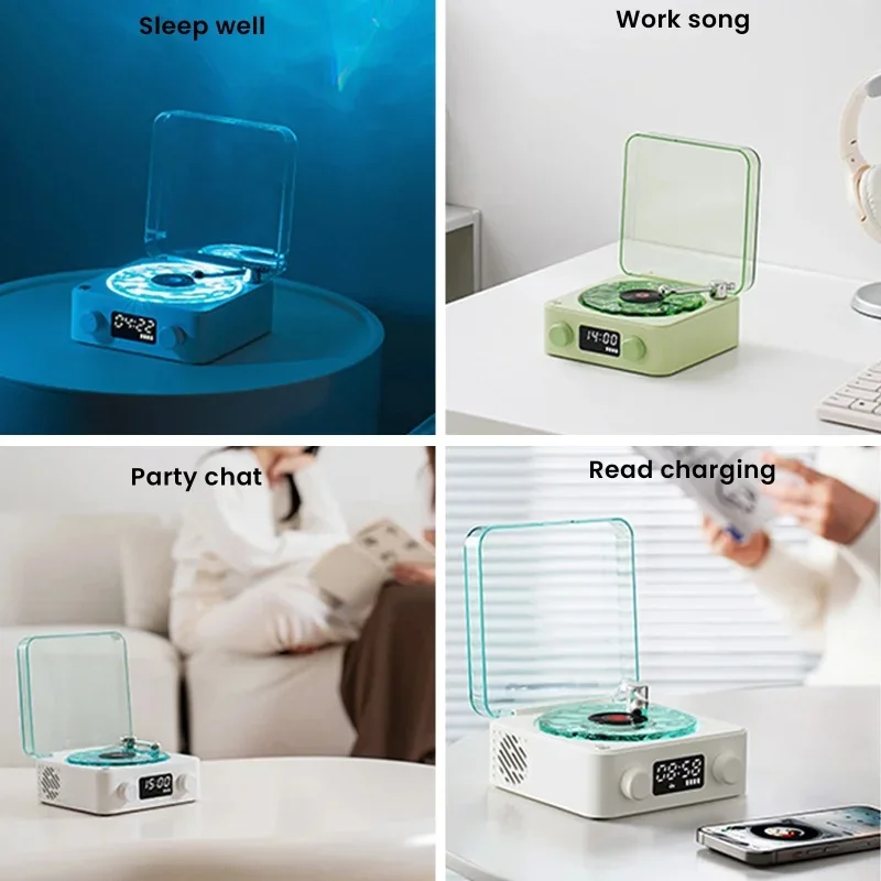 Retro Wireless Bluetooth Speaker Turntable Vinyl Record Player Stereo Sound With White Noise RGB Projection Lamp Sleeping Audio