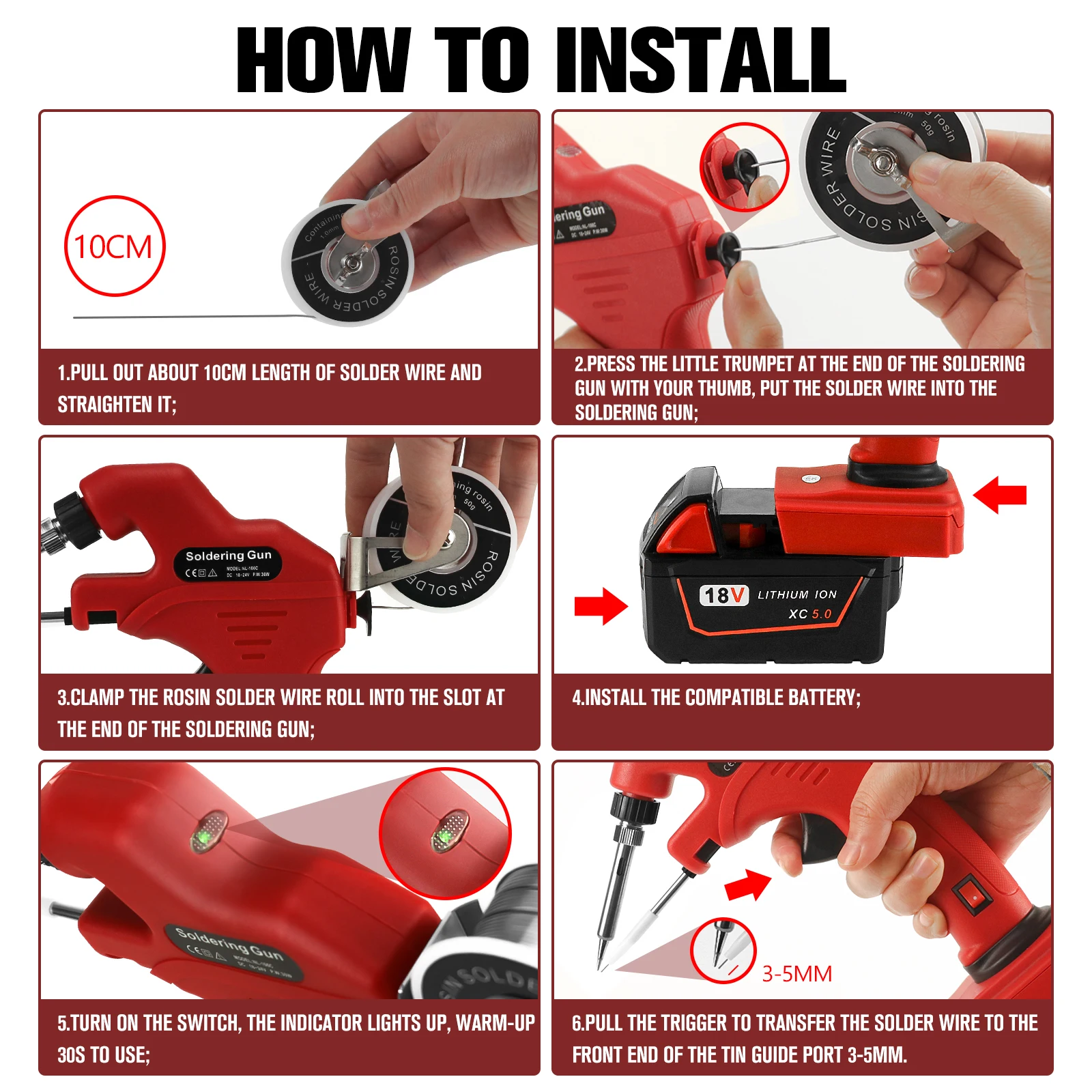 30W Cordless Soldering Iron Kit for Milwaukee 18V Li-ion Battery 30s Quick Preheat with Solder Tips and Solder Wire (No Battery)