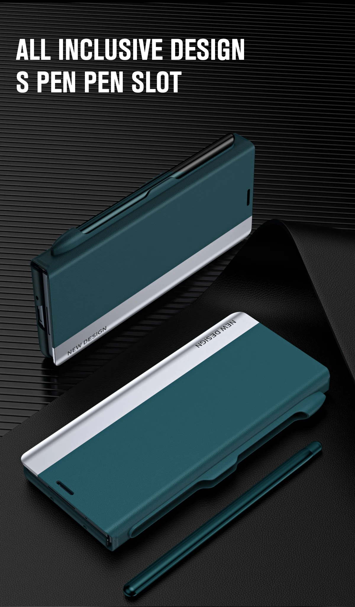 

Роскошный флип-чехол-подставка для телефона Samsung Galaxy Z Fold 7/6 с отделением для ручки и ручкой из искусственной кожи, полный защитный чехол-держатель для бизнеса