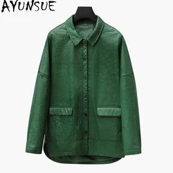 AYUNSUE Real Oil Wax Sheepskin Leather Jacket Women Vintage Green Jackets Fashion Fall Clothes 2024 Woman кожаная куртка женская