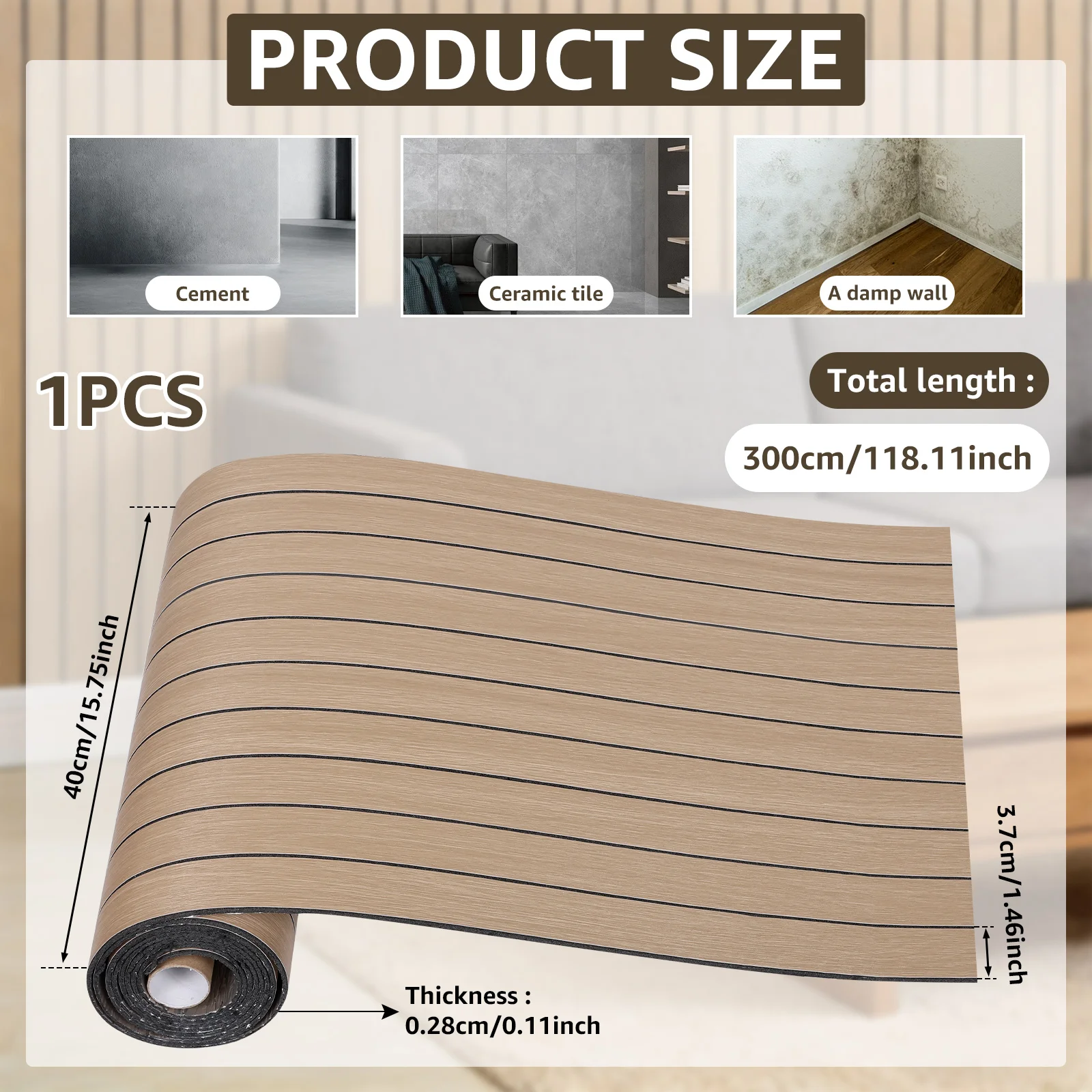 PVC Slat Wall Panel Peel and Stick 40x300CM Artificial Wood Slat Panel Self Adhesive Soundproof 3D Wallpaper for Home Bedroom