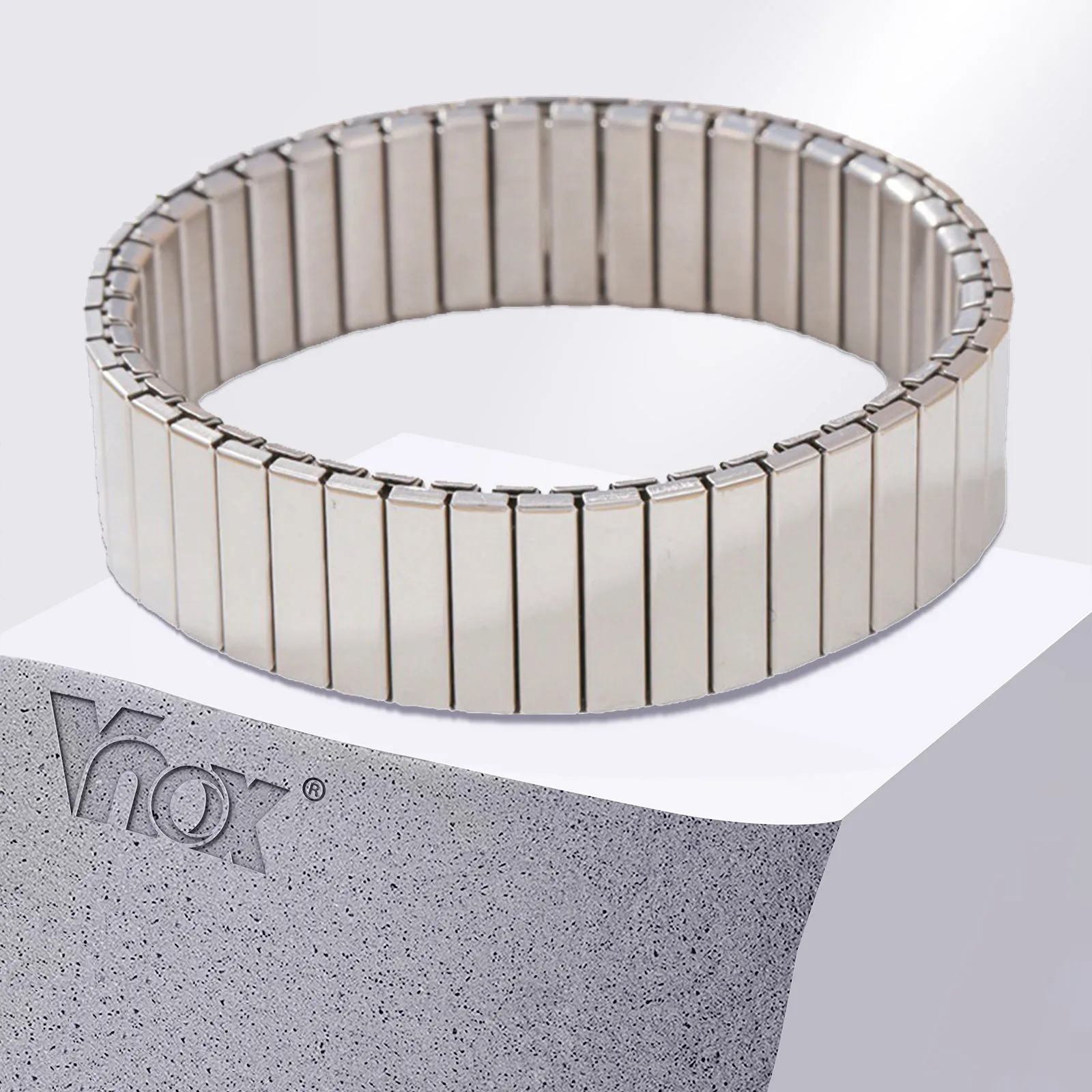 Vnox 16mm Width Wristband for Men Women, Elastic Stretch Stainless Steel Band, Simple Classic Unisex Jewelry Gift