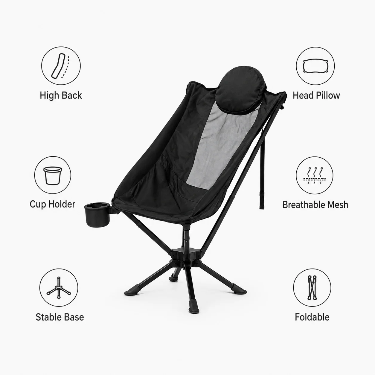 360도 회전식, 등받이가 높은 캠핑 의자, 휴대용 알 - Outdoor Camping High Chair 리뷰 및 가격