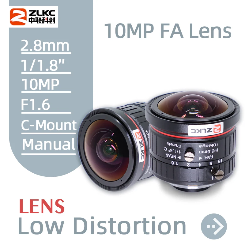 

ZLKC 2.8mm Wide-Angle Lens 1/1.8 Inch 10MP Manual Iris F1.6 C Mount for IMX 178 CMOS Camera FA Machine Vision 2.8 Lens