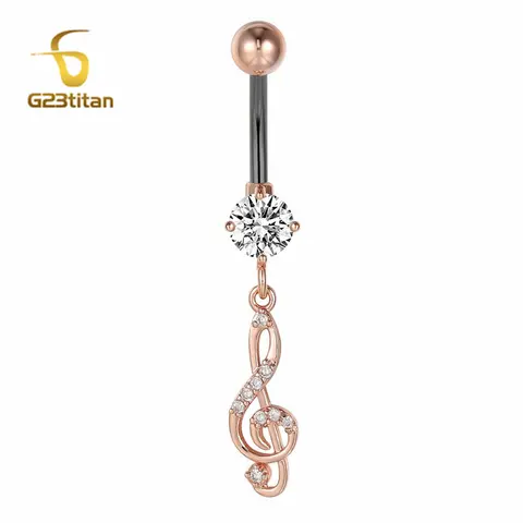 여성용 지르콘 뮤지컬 노트 펜던트, 배꼽 단추 링, 14G 티타늄 배꼽 피어싱 바, 섹시한 비치 쥬얼리 액세서리, 6-16mm 길이