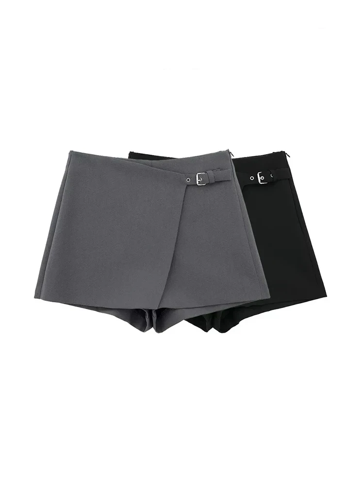 ZHUISHU Asymmetric Shorts Skirts with Tab for Women, High Waist, Side Zipper, Female Skort, Fashion