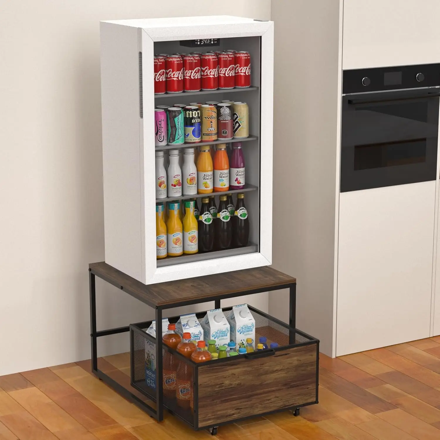 

Heavy Duty Mini Fridge Stand with Mobile Drawer Basket for Dorm, Home, Kitchen, Office Use