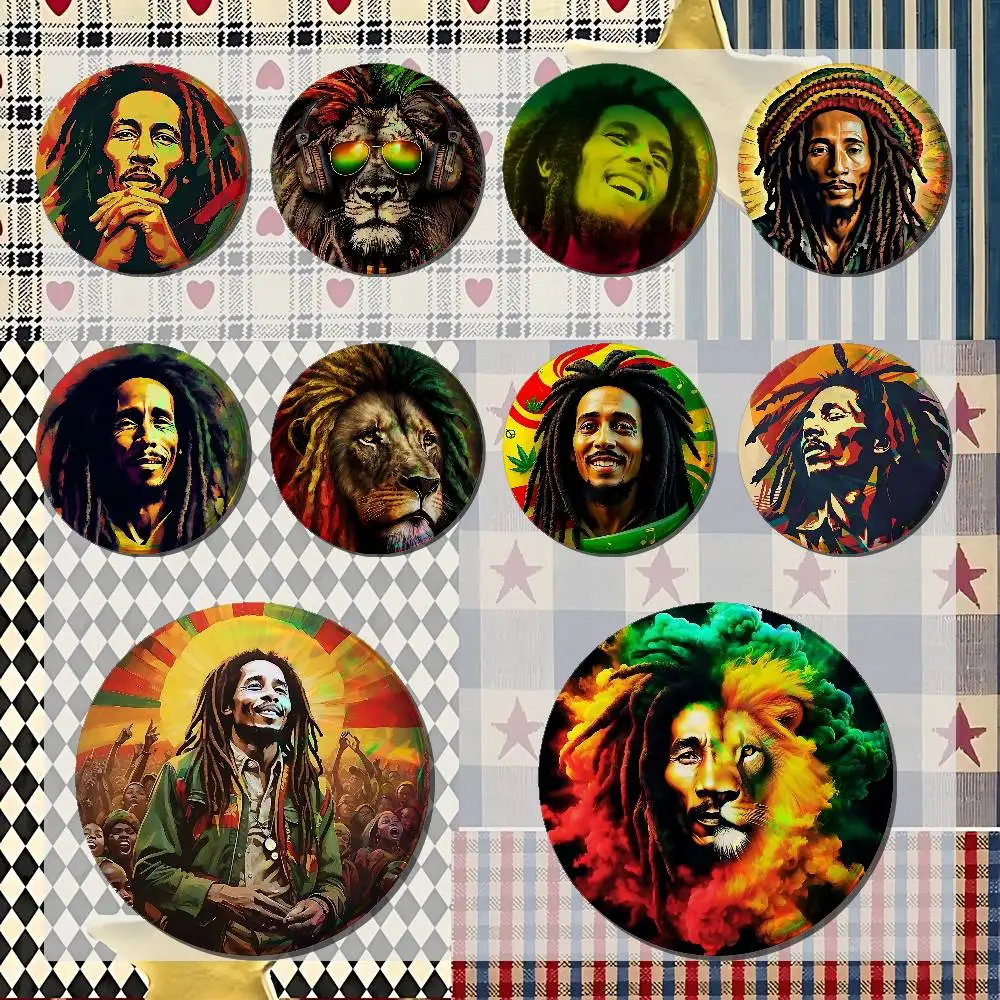 B-Bob M-Marley Rasta Lion Badges Tinplate Soft Button Pin Brooch Metal Badge Custom Jewelry Accessories Hat Bag Lapel
