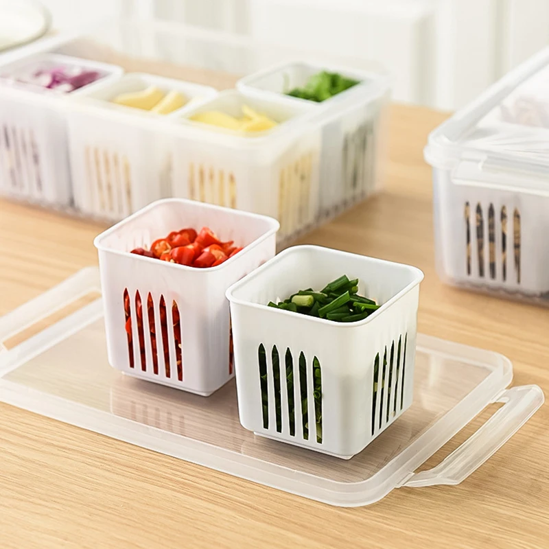 6 Grid Refrigerator Storage Box Fridge Organizer Drain Basket Vegetable Fruit Storage Containers Meat Onion Ginger Clear Crisper