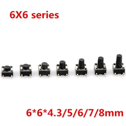 50PCS/LOT SMD 6x6x4.3/5/6/7/8MM Tactile Tact Push Button Micro Switch Momentary Push Button 6x6x4.3MM 6x6x5MM 6x6x6MM 6x6x8MM