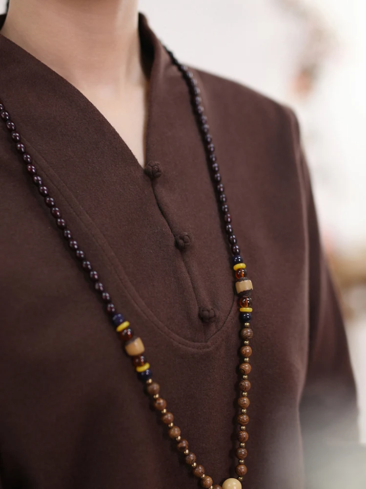 

Pure Cotton Long Sve T-irt Women's Artistic Versatile Slimming Vintage Sle Spring Autumn V-ne Single Button Closure