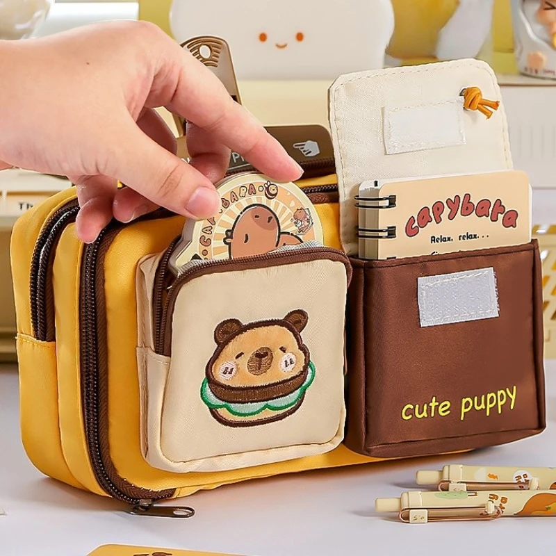 Cartoon Pencil Case Large Capacity Multi‑Pocket Pen Bag Animal Food Pattern Student Stationery Pouch