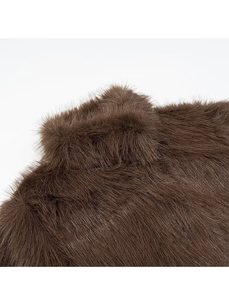 

HH Winter Women Elegant Warm Long Sleeve Single-breasted Faux Fur Effect Jacket Women Stand-up Collar High Street Short Coat