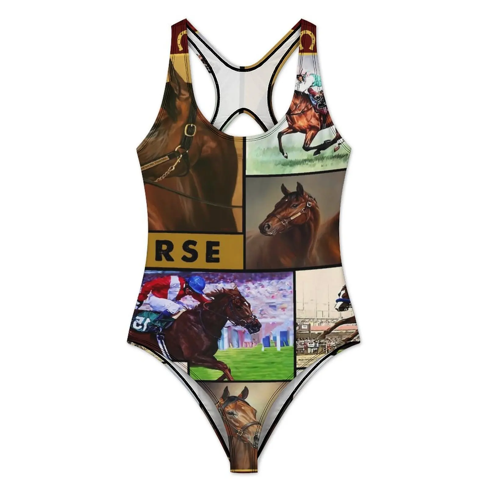 Horse Racing Swimsuit Sexy Animal Print One Piece Swimwear Push Up Bodysuit Sweet Vacation Bath Beach Wear