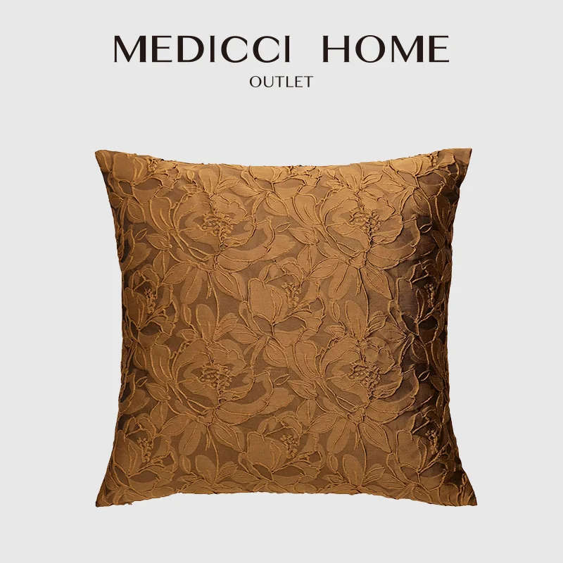 Medicci Home Copper Gold Script Scroll Floral Embrossed Pillow Cover Luxury Woven Jacquard Stunning Cushion Case For Sofa Couch
