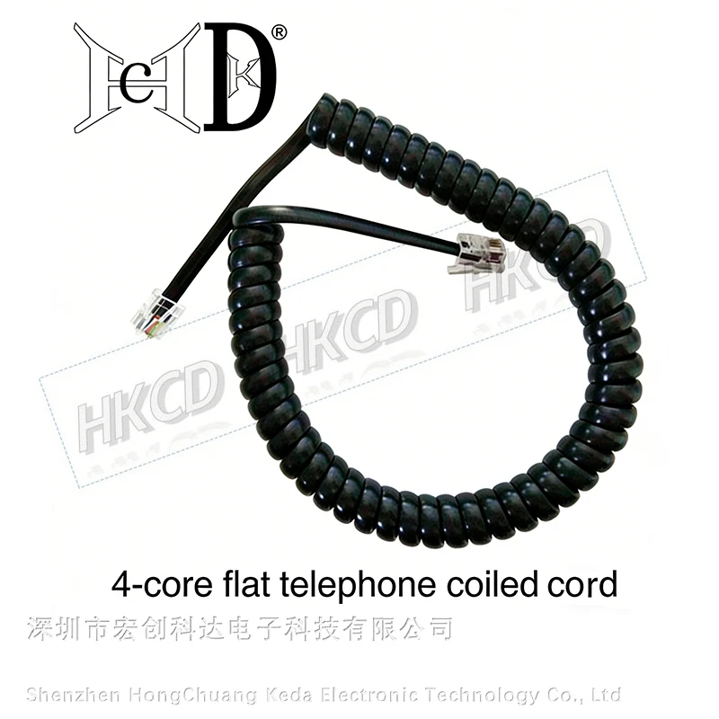 2m 4-Core Coiled Telephone Handset Cord, Black Spring Spiral Phone Line Cable for Landline Phones, Eco-Friendly
