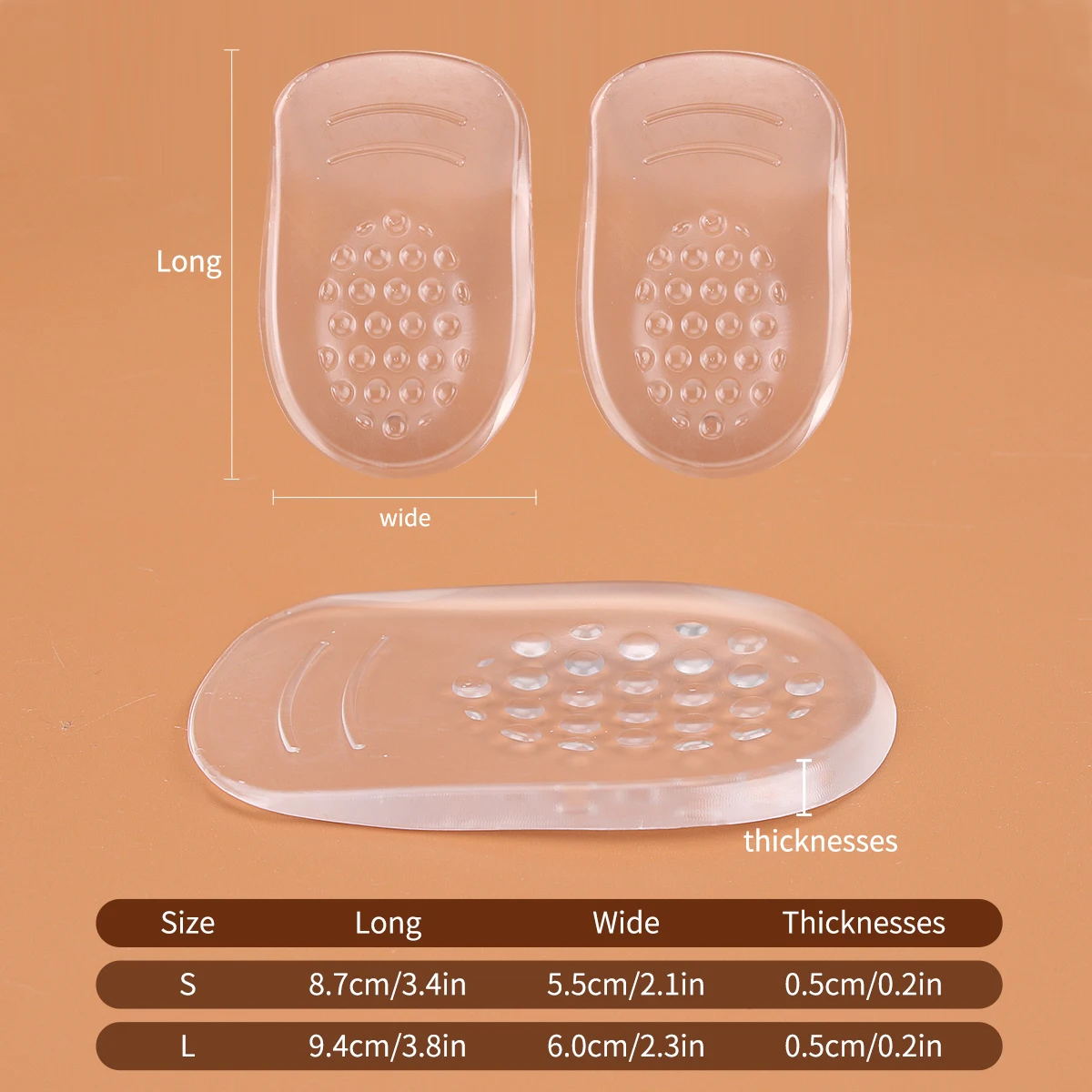 Silikon-Ferseinsätze – Schuh-Einlagen für Plantarfasziitis, Fersenschmerzen – Polster und stoßdämpfende Unterstützung für Frauen (1 Paar) – Detail 6