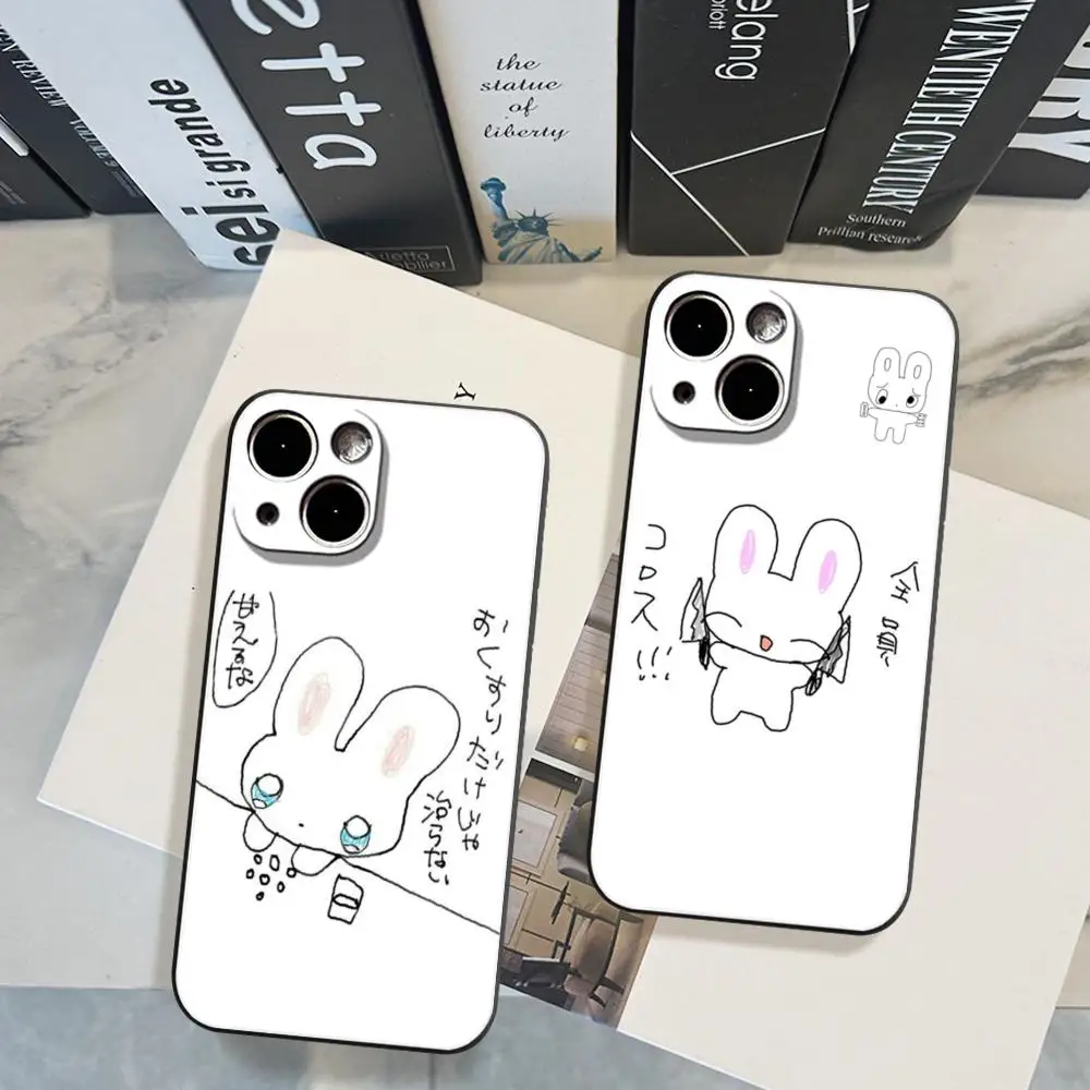 Cute Cartoon Rabbit Phone Case FOR IPhone 15 pro max 14 11 12 Pro 15 16 Plus 13 Pro MAX XR XS Black Soft Covers