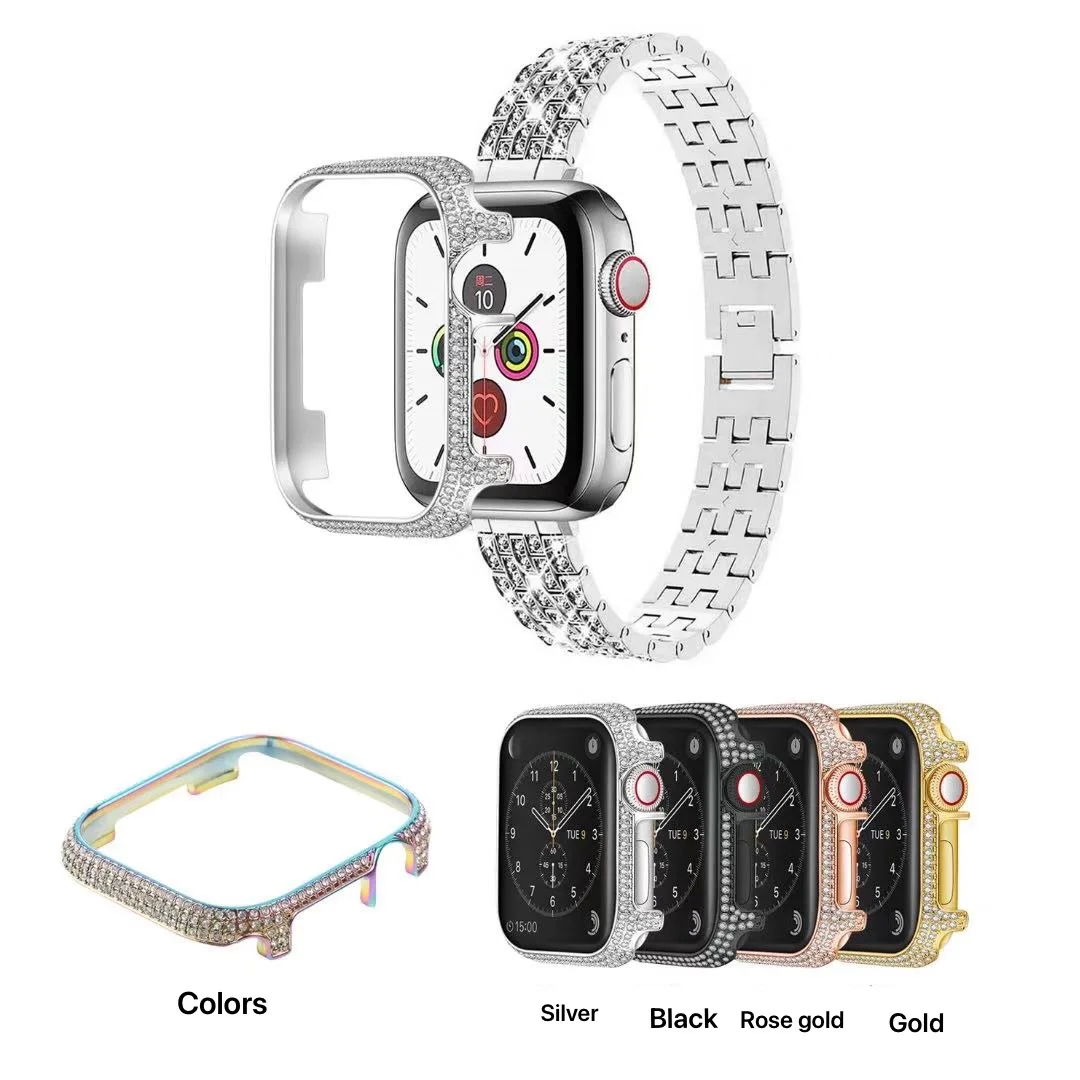 Metal+Diamond Case for Apple Watch Case 9 8 7 45mm 41mm Stainless Steel Protective Shell for iWatch 6 5 4 SE 44mm 40mm Cover