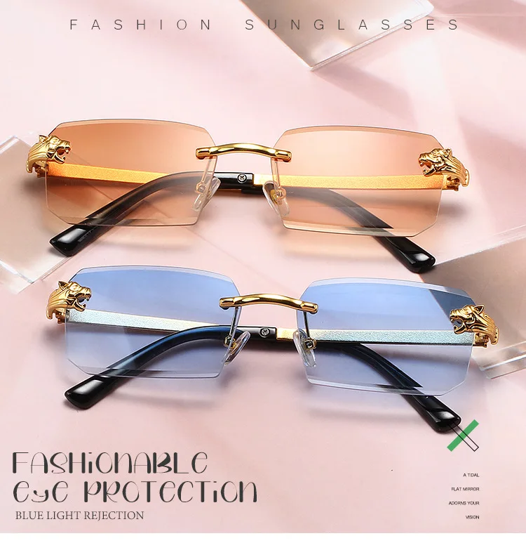 Damen Metallrahmenlose Sonnenbrille Hochwertige Luxusmarke Klassische Casual Sonnenbrille Unisex Outdoor Sport Rechteckige Schattierung Herren – Detail 5