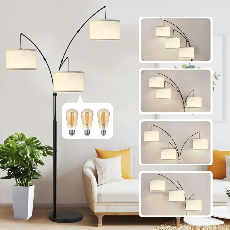 lampadas de assoalho do arco regulavel para sala de estar lampada de leitura moderna lampada de assoalho do seculo medio base pesada 360 alta luzes 01