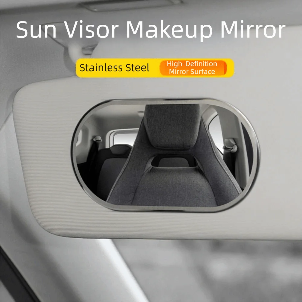 Stainless Steel Car Makeup Mirror Portable HD Mirrors Car Interior Cosmetic Mirror Rectangular/Oval Self-adhesive