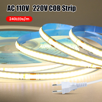 AC 110V 220V COB Strip PCB 8MM 240Leds/M 5M 10M 15M 20M Self-adhesive 3000K 4000K 6000K LED Light For Home Decor