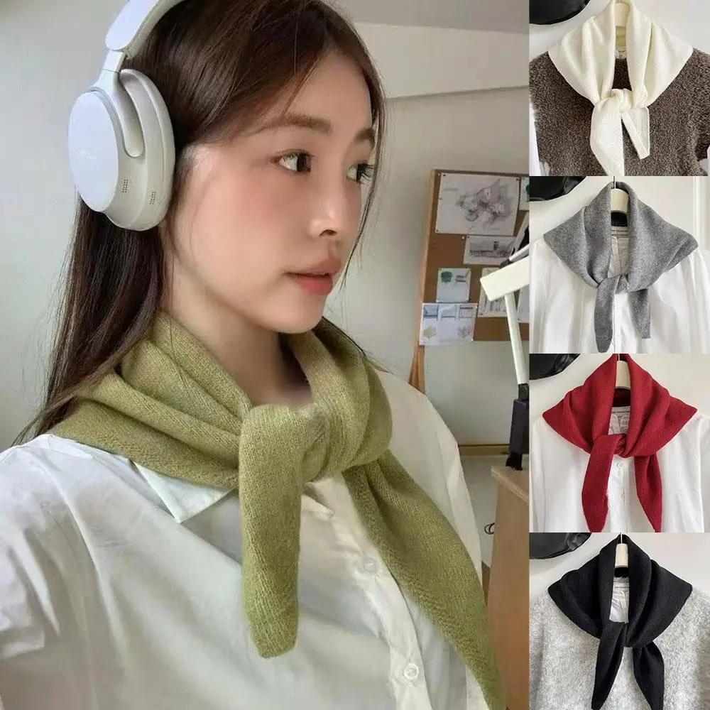 Triangle Headscarf Winter Warm Wrap Knitting Neckerchief Useful Fake Collar Solid Color Decor Soft Shawl Colorful Bandana