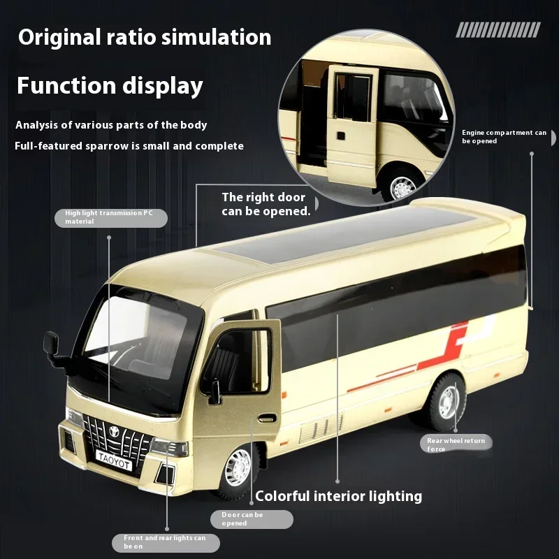 1:32 Toyota Coaster Luxury Business Car Alloy Metal Diecast Model Car Sound & Light Simulated Collection Hobby Ornament Gift