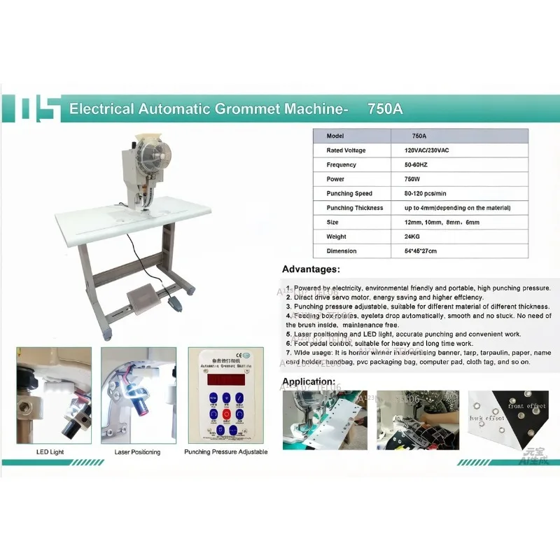 Automatic Grommet Machine for Banner, Eyelet Punch Tool for Flex Vinyl, Tarpaulin Hole Punch Press