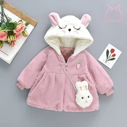 2Pcs/Set Cute Rabbit Ear For Baby Girl Winter Warm Thicken Children Jacket Trend Lovely Kid Cotton Coat Toddler Clothes Overcoat