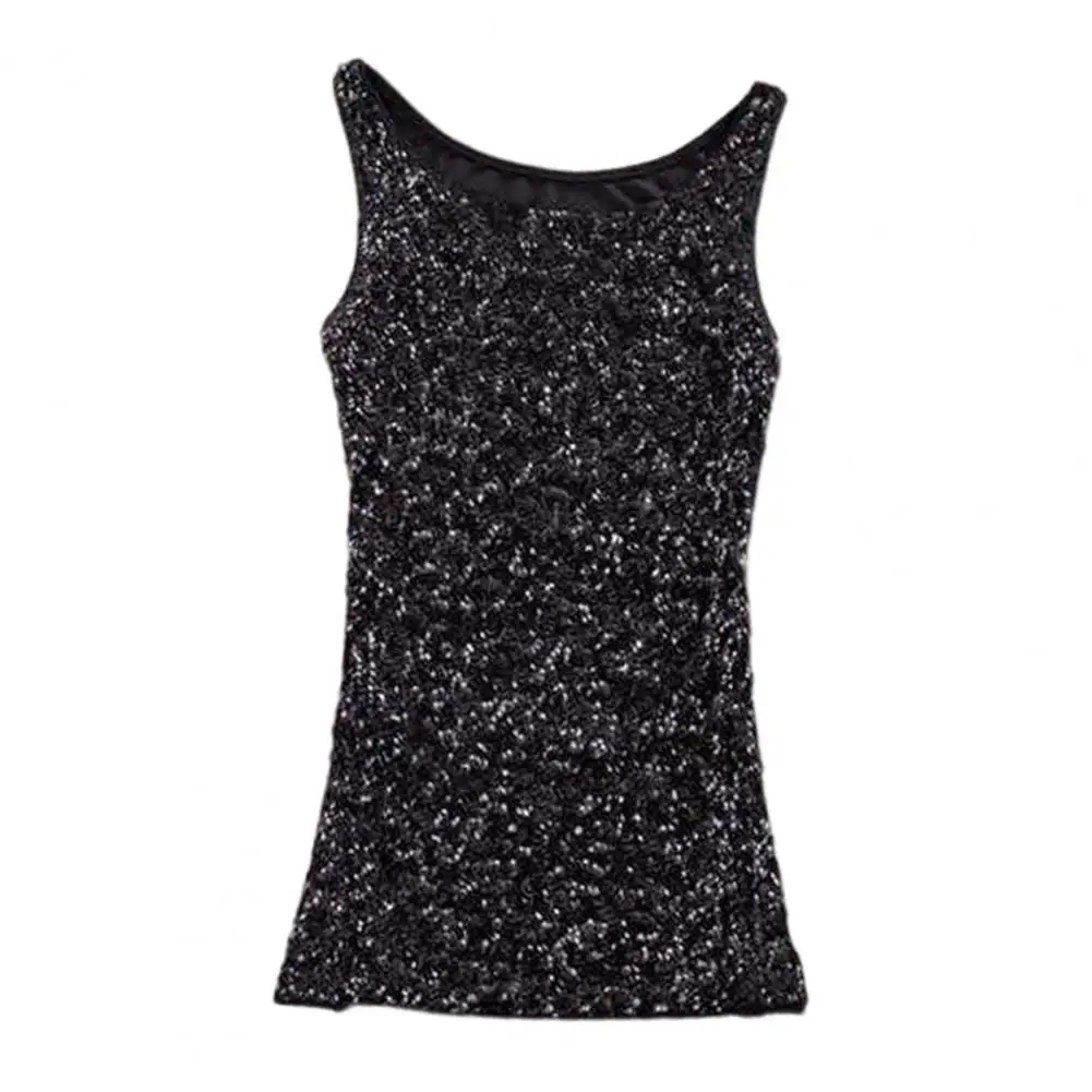 Women Sequin Tank Top Sparkling Sequin Top Sequin O Neck Tank Top for Women Slim Fit Soft Pullover with Sparkling for Stage