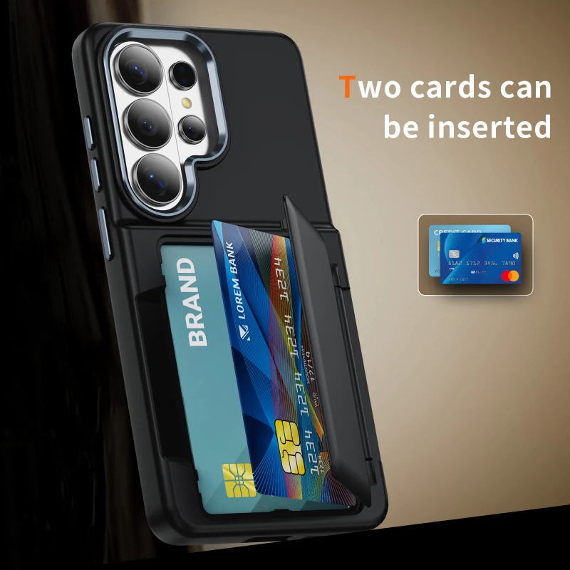 New Solid Color Frosted PC Wallet Card Holder Shockproof Phone Case For Samsung S26 Ultra S24 S23 S22 S25 Ultra Plus Back Cover view 3
