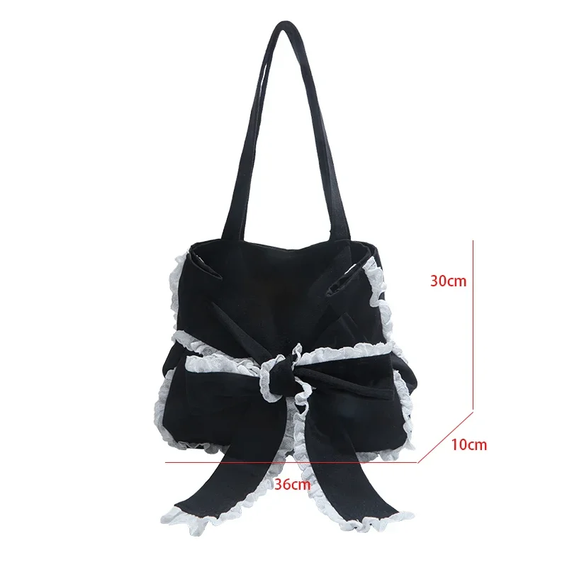 حقيبة نسائية من النايلون الأسود ذات سعة عالية كاجوال على الموضة حقيبة كتف على شكل فيونكة حقيبة يد على الطراز الكوري حقيبة سيدة أنيقة بمقبض علوي #6