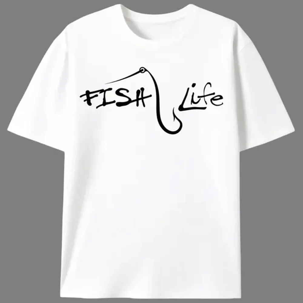 Men's Fish Graphic Tshirt in a Retro Preppy Style, Minimalist Vintage-Inspired Streetwear with a Crew Neck, Cotton, Fabric, Knit, Shortsleeve, Round Neck, Stretch, Menswear, Print, Top, Casual, Fish Print