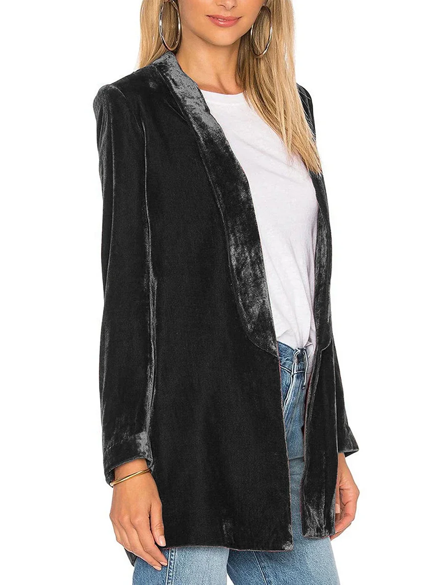 Blazer décontracté en velours doré pour femme, manteau cardigan, veste trempée à revers, devant ouvert, manches longues, document solide, loisirs et affaires