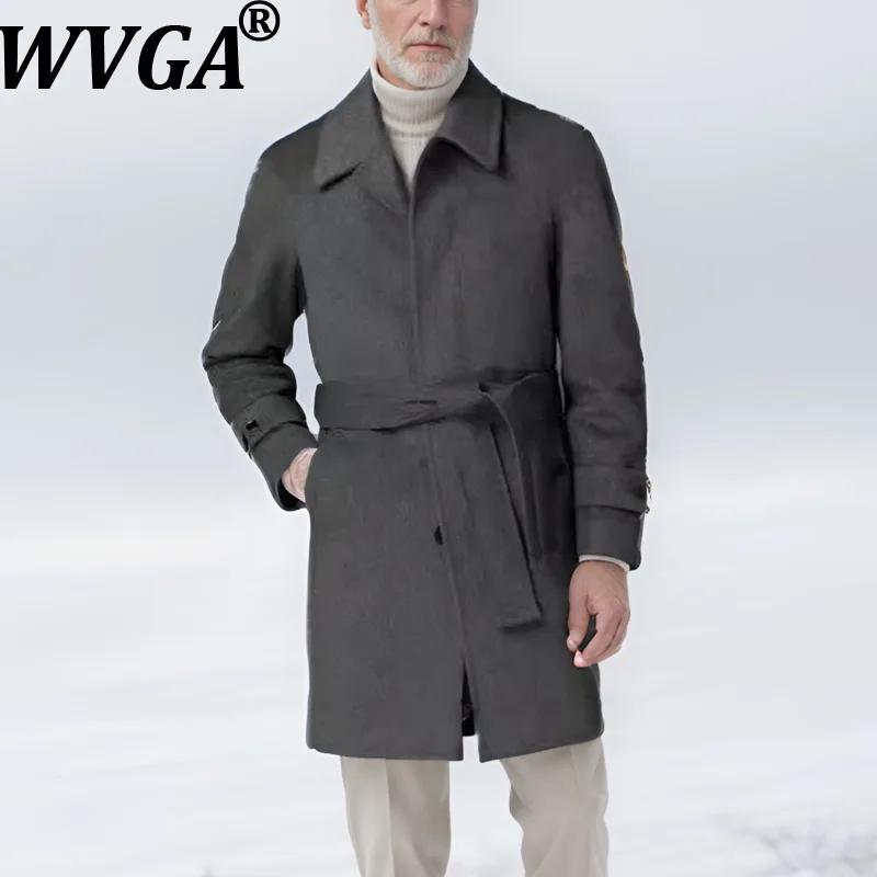 

WVGA осень-зима новые мужские шерстяные пальто с рукавами реглан нишевые шикарные повседневные шерстяные куртки средней длины с отложным воротником и поясом W15840