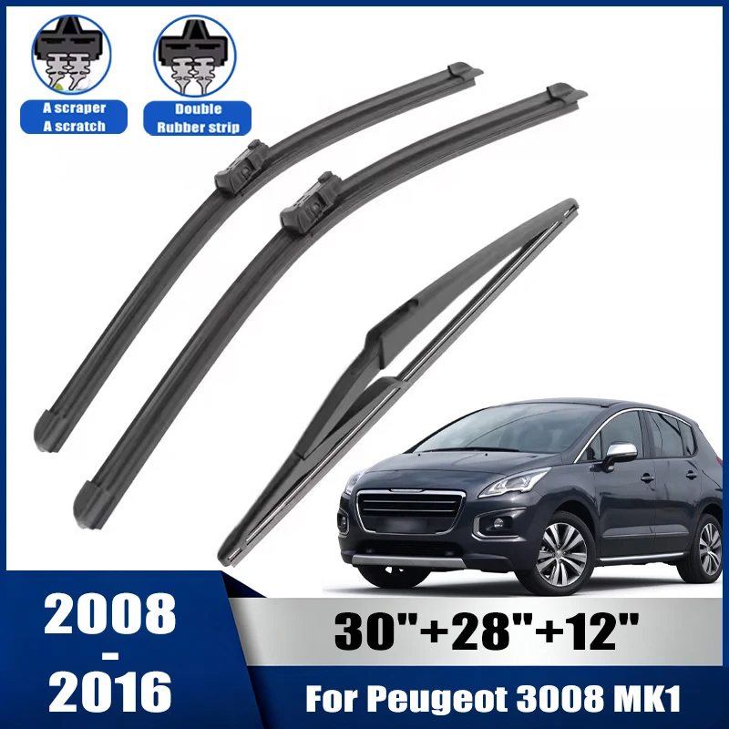 30''+28''+12'' Car Wiper For Peugeot 3008 MK1 2008-2016 Front Rear Wiper Blades Brushes Auto Accessories 2012 2013 2014 2015