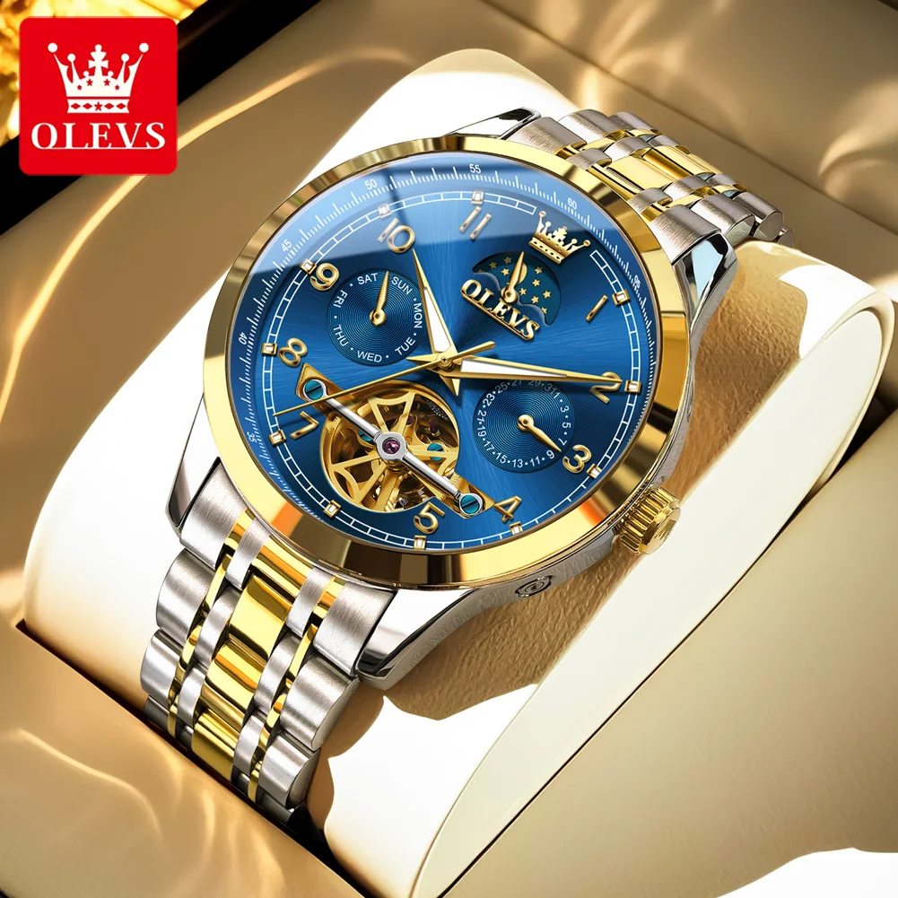 

OLEVS Automatic Watches for Men Original Luxury Skeleton Tourbillon Mechanical Wristwatch Classic Calendar Business Man Watch