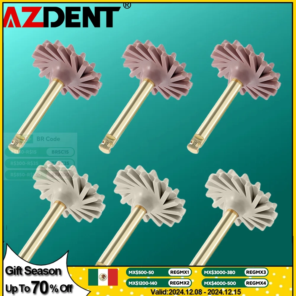 AZDENT 6pcs/box Dental Composite Resin Polishing Disc wheel Kit Brush Burs Silicone with Diamond disc 2 Step Polishing