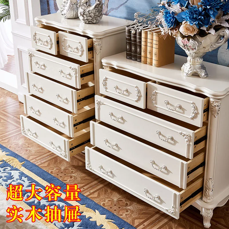 European-style chest of drawers, white painted solid wood