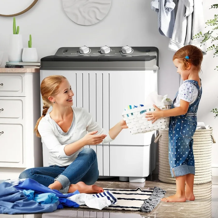 حوض غسيل محمول مزدوج بسعة 20 رطلاً، غسالة غسيل سعة 12 رطلاً ودوار 8 رطل يتميز بمضخة تصريف ومؤقت C