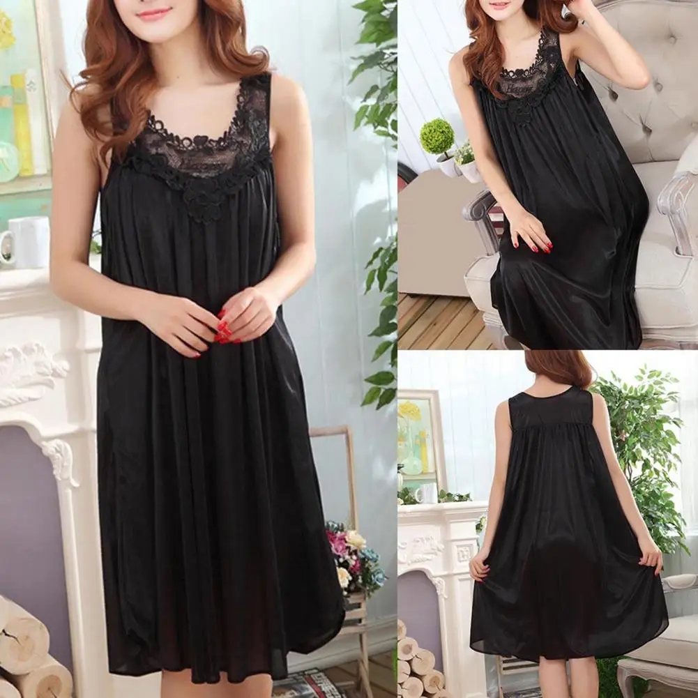 Сексуальная ночная рубашка больших размеров, женская кружевная дышащая ночная рубашка для отдыха, летний жилет из ледяного шелка, платье-майка, ночная рубашка