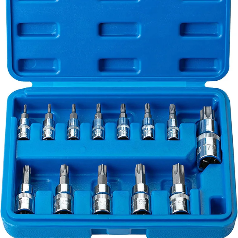 

Torx Star Bit Socket Set Chrome Vanadium Steel Socket S2 Steel Forged Bits for Torque 1/2" 1/4" 3/8" Drive Tools Kit 13PCS