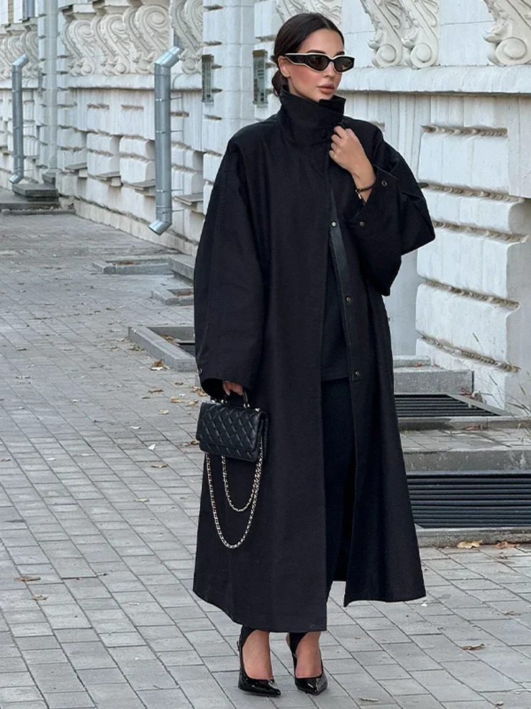Women's Windproof Trench Coat Chic Long Sleeve Loose Fit Overcoats Stand Collar Long Jackets 2026 Lady Street Fashion Outerwears